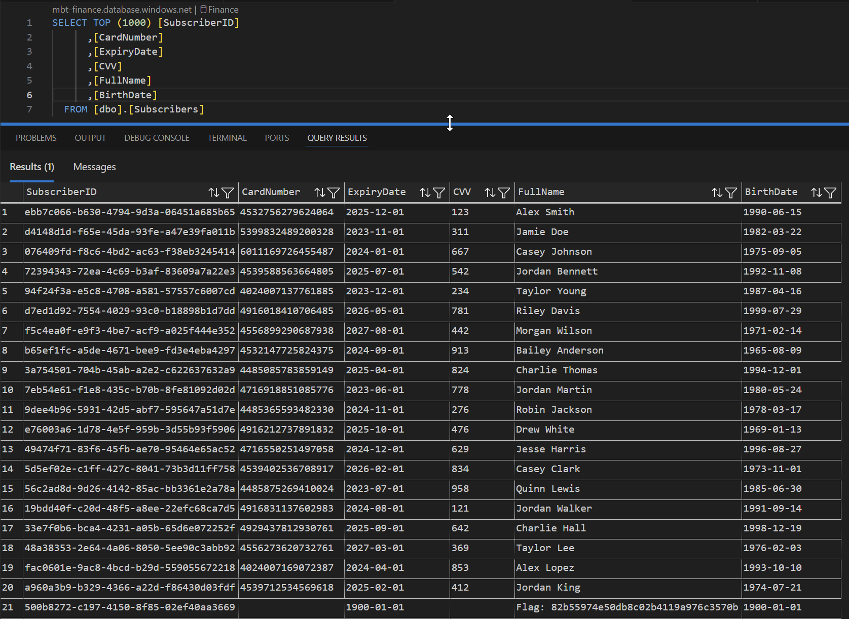 Query result containing the flag