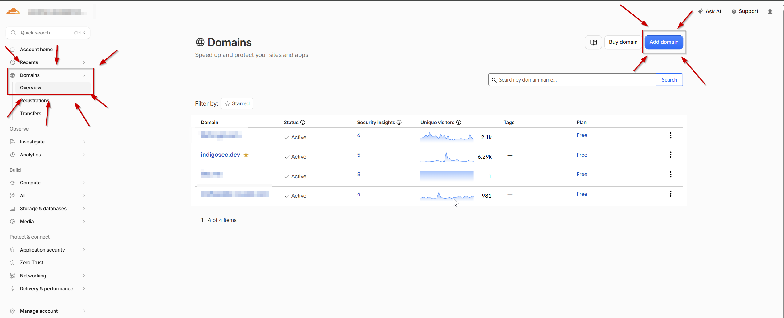 Adding a domain in the Cloudflare dashboard
