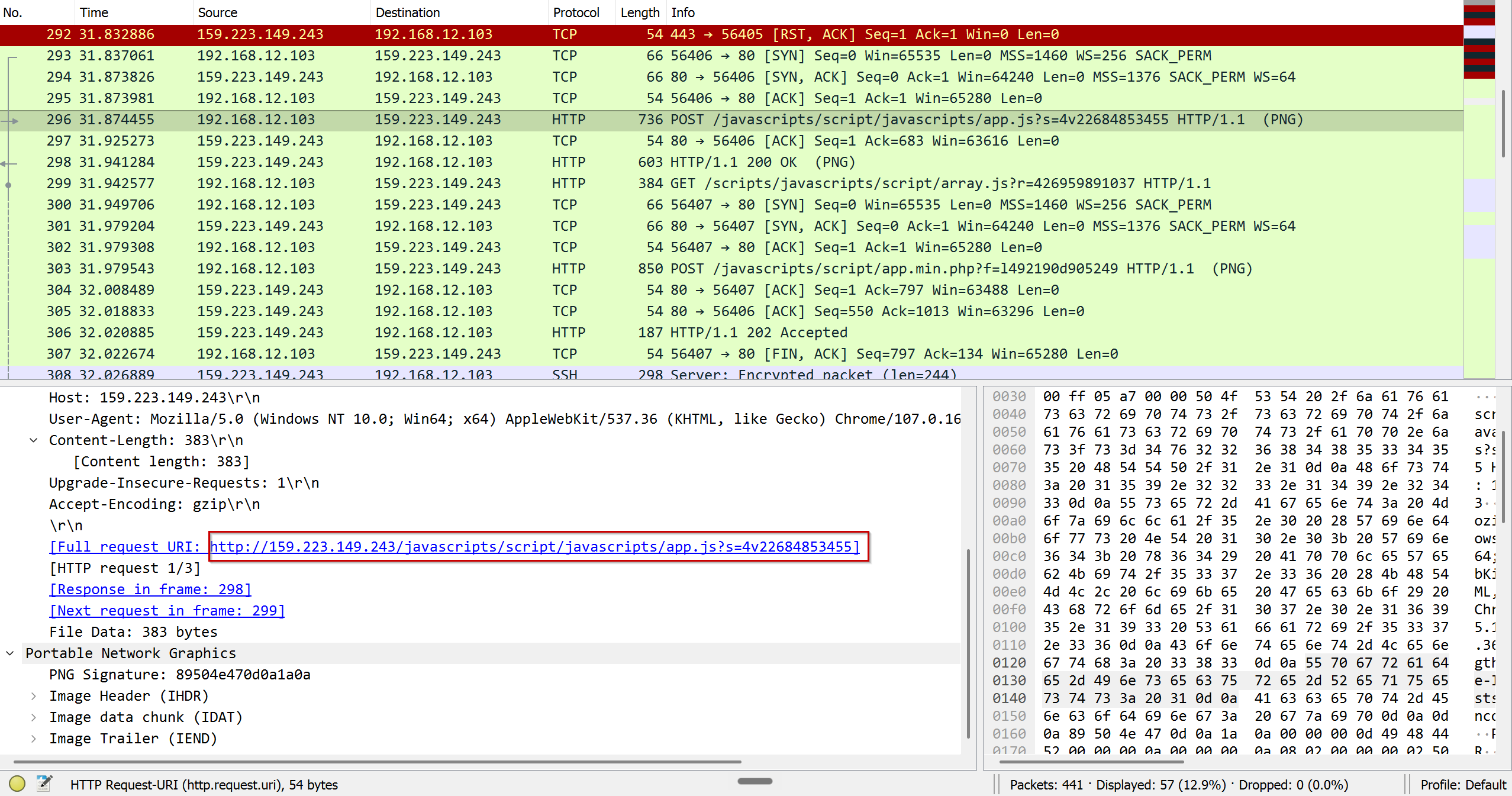 Teamserver IP address visible in the network traffic