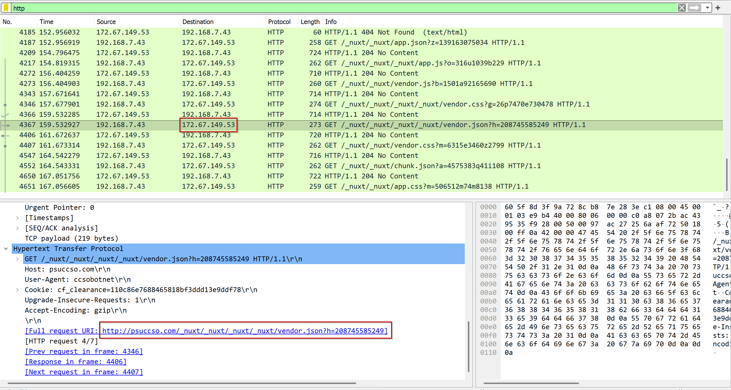 HTTP traffic to our domain in Wireshark