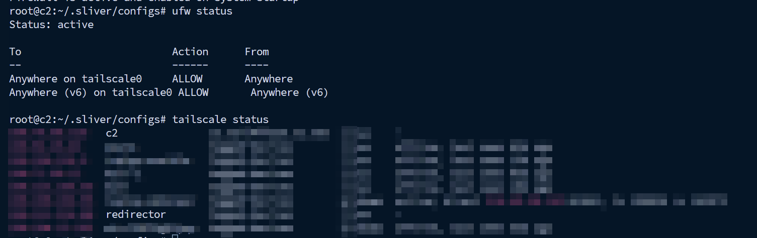 Teamserver firewall rules and Tailscale status